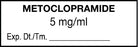 UAL - Drug Label Anesthesia Label Metoclopramide 5mg/mL Exp Dt Tm_ White 1/2 X 1-1/2 Inch - ULAL1115