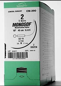 Monosof - Suture with Needle Nonabsorbable Uncoated Black Suture Monofilament Nylon Size 5 - 0 18 Inch Suture Double-Armed 8 mm Length 1/2 Circle Spatula Needle - N-2761K