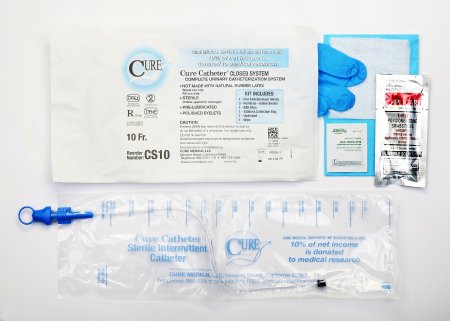 Cure Medical Cure Catheter Intermittent Catheter Kit Closed System / Straight Tip 10 Fr. Without Balloon - CS10