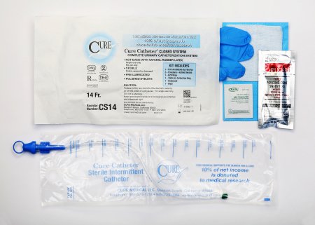 Cure Medical Cure Catheter Intermittent Catheter Kit Closed System / Straight Tip 14 Fr. Without Balloon - CS14