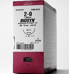 Covidien Biosyn Suture with Needle Absorbable Uncoated Undyed Suture Monofilament Polyester Size 4-0 30 Inch Suture 1-Needle 60 mm Length Straight Conventional Cutting Needle - SM644