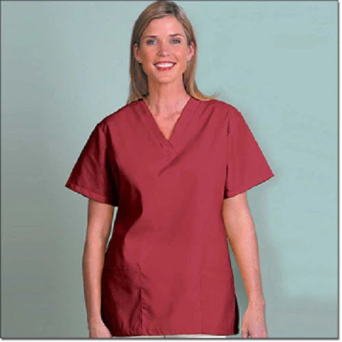Fashion Seal Uniforms - Scrub Shirt Medium Sangria 2 Pockets Short Set-In Sleeve Female - 7016-M