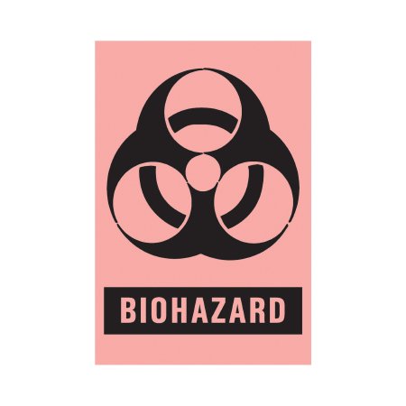 Timemed - Pre-Printed Label Warning Label Fluorescent Red Paper Biohazard / Symbol Black Biohazard 2 X 3 Inch - BH-405