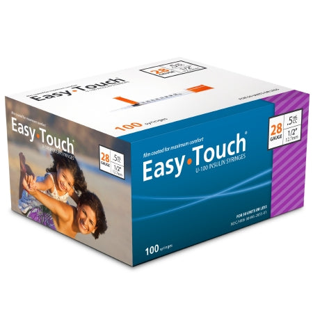 MHC Medical EasyTouch Insulin Syringe with Needle 0.5 mL 28 Gauge 1/2 Inch Attached Needle Without Safety - 828555