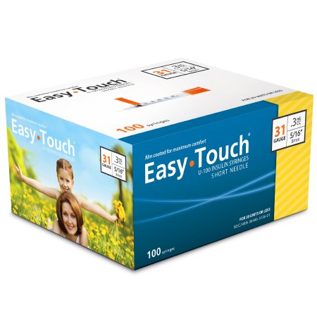 MHC Medical EasyTouch Insulin Syringe with Needle 0.3 mL 31 Gauge 5/16 Inch Attached Needle Without Safety - 831365