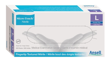 Ansell Micro-Touch Nitrile Exam Glove Large NonSterile Nitrile Standard Cuff Length Textured Fingertips Blue Chemo Tested - 6034303
