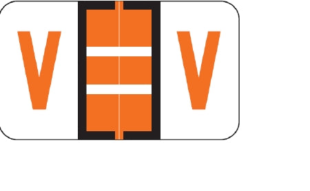 Wilmer Barkley Pre-Printed Label Chart Tab V | V Black / Orange / White 15/16 X 1-5/8 Inch - W-5134-V