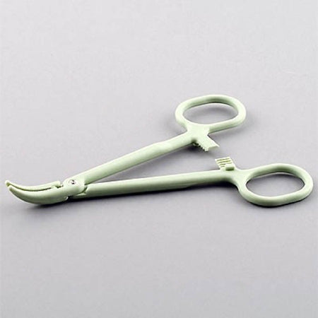 Sklar Hemostatic Forceps 5-1/4 Inch Floor Grade Plastic Sterile Ratchet Lock Finger Ring Handle Curved Serrated Tips - 96-2910