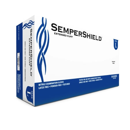 Sempershield - Exam Glove Large NonSterile Nitrile Extended Cuff Length Fully Textured Blue Chemo Tested - SSNF104