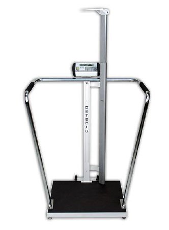 Detecto Scale ProMed Handrail Scale w Height Rod Digital LCD Display 800 lbs. Black AC Adapter / Battery Operated - 6857DHR