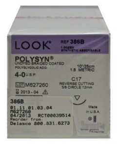Surgical Specialties PolySyn Suture with Needle Absorbable Coated Violet Suture Braided Polyglycolic Acid Suture Size 1 27 Inch Suture 1-Needle 40 mm Length 1/2 Circle Reverse Cutting Needle - 480B