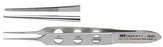 Padgett - Dressing Forceps Bishop-Harmon-Iris 3-1/4 Inch Length Surgical Grade Stainless Steel NonSterile NonLocking Fenestrated Thumb Handle Straight 0.6 mm Serrated Tips - PM-4809
