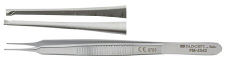 Miltex Padgett Tissue Forceps Graul 4 Inch Surgical Grade Stainless Steel NonSterile NonLocking Thumb Handle Straight 0.5 mm Tips w/1 X 2 Teeth - PM-4842