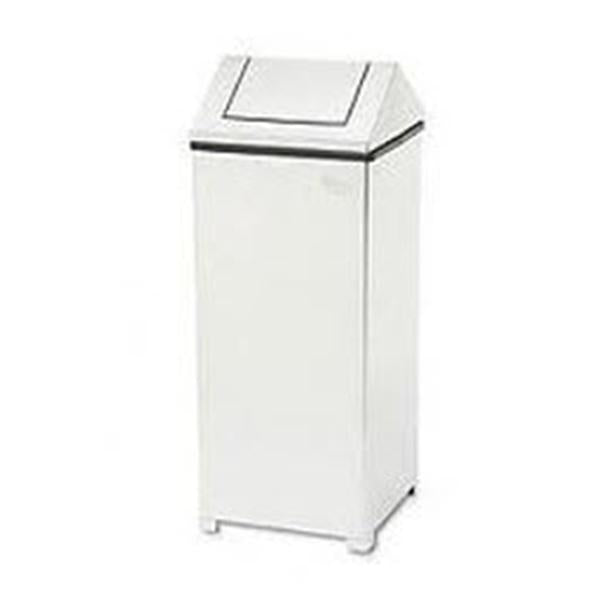 Rubbermaid Can Trash Wastemaster Nyl/Ss 16Gal Hinge/Swing Lid Silver Square Ea - FGT1424SSPL