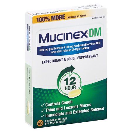 Mucinex DM - Cold and Cough Relief 600 mg - 30 mg Strength Tablet 40 per Bottle - 63824005634