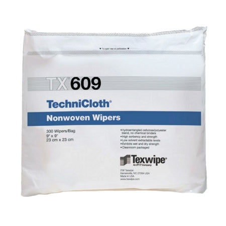 TexWipe TechniCloth - Cleanroom Wipe ISO Class 6-7 White NonSterile Cellulose / Polyester 9 X 9 Inch Disposable - 18315C