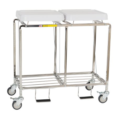 R & B Wire Products - Double Hamper Stand Leakproof 30 to 35 gal. Capacity Foot Pedal White ABS High Impact Lid - 684NB