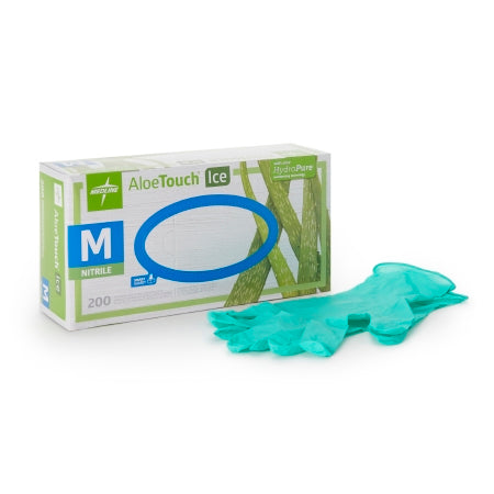 Aloetouch Ice - Exam Glove Medium NonSterile Nitrile Standard Cuff Length Textured Fingertips Green Chemo Tested - Medline - MDS195285