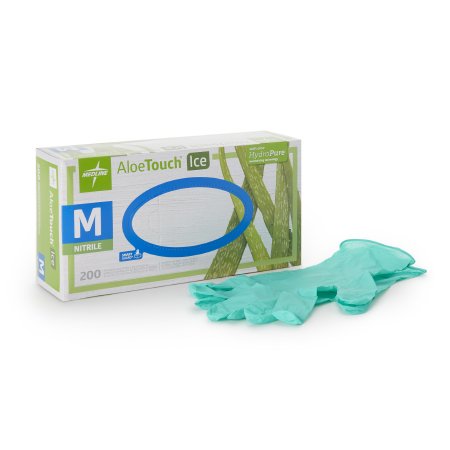 Aloetouch Ice - Exam Glove Medium NonSterile Nitrile Standard Cuff Length Textured Fingertips Green Chemo Tested - MDS195285