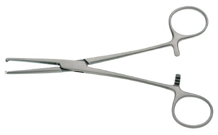 BR Surgical - Hemostatic Forceps Kocher 6-1/4 Inch Length Surgical Grade Stainless Steel NonSterile Ratchet Lock Finger Ring Handle Straight Delicate Serrated Tips with 1 X 2 Teeth - BR12-32216