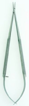 BR Surgical Micro Needle Holder 15 cm Straight, 0.8 X 1.2 mm Jaw Diamanted Round Handle - H124-64015