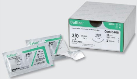 Dafilon - Suture with Needle Nonabsorbable Uncoated Blue Suture Monofilament Polyamide Size 3 - 0 75 cm Suture 1-Needle 19 mm Length 3/8 Circle Reverse Cutting Needle - G0935212