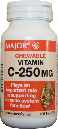 Major Pharmaceuticals Major Vitamin C Supplement Ascorbic Acid 250 mg Strength Chewable Tablet 100 per Bottle Citus Flavor - 904052560