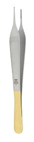 Miltex Carb-N-Sert Dressing Forceps Adson 6 Inch Surgical Grade Stainless Steel / Tungsten Carbide NonSterile NonLocking Thumb Handle Straight Cross Serrated Tips - 6-129TC