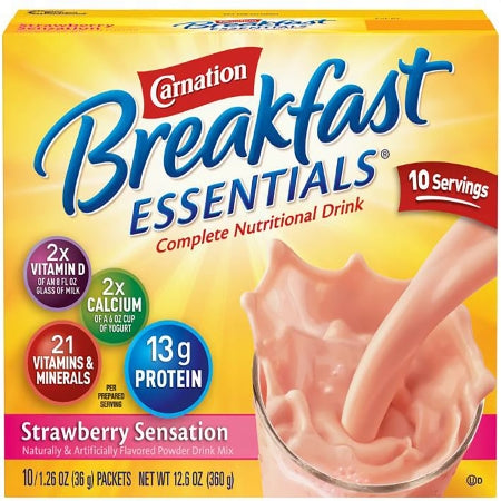 Nestle Healthcare Nutrition Carnation Breakfast Essentials Oral Supplement Strawberry Sensation Flavor 36 Gram Individual Packet Powder - 11001937
