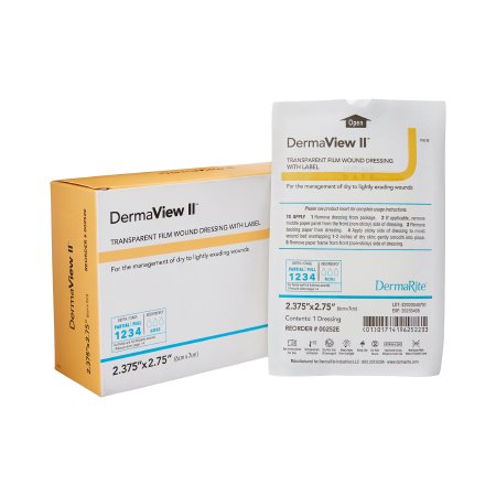 DermaView II - Transparent Film Dressing Rectangle 2-3/7 X 2-3/4 Inch Frame Style Delivery With Label Sterile - 00252E