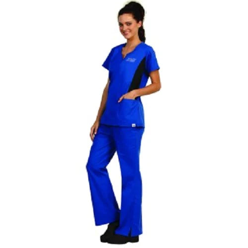 Fashion Seal Uniforms - Scrub Shirt Large Royal Blue / Black 2 Pockets Short Sleeve Female - 7180-L