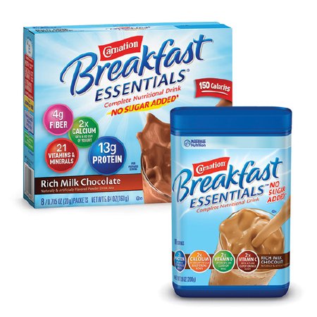 Nestle Healthcare Nutrition Carnation Breakfast Essentials No Sugar Added Oral Supplement Rich Milk Chocolate Flavor 20 Gram Individual Packet Powder - 12159425