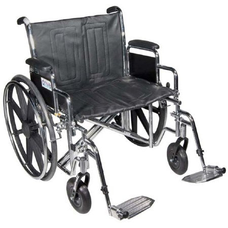 Drive Medical Sentra EC Bariatric Wheelchair Heavy Duty Full Length Arm Padded, Removable Arm Style Mag Wheel Black 22 Inch Seat Width 450 lbs. Weight Capacity - STD22ECDFA-ELR