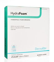 DermaRite Industries Hydrafoam Foam Dressing 4 X 4-1/4 Inch Rectangle Non-Adhesive without Border Sterile - 00295E