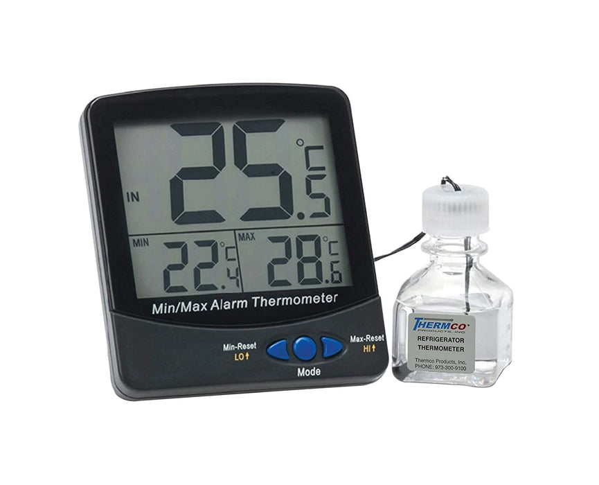 Min-Max - Digital Thermometer with Alarm Fahrenheit / Celsius -58° to +158°F (-50° to +70°C) Glycol Bottle Probe Multiple Mounting Options Battery Operated - ACC895INC