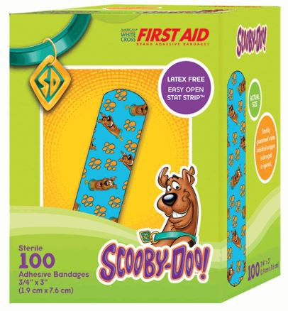Dukal American White Cross First Aid Adhesive Strip 3/4 X 3 Inch Plastic Rectangle Kid Design (Scooby Doo) Sterile - 1065737