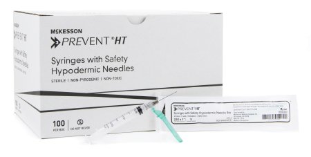 McKesson McKesson Prevent HT Syringe with Hypodermic Needle 3 mL 22 Gauge 1 Inch Detachable Needle Safety Hinged Needle - 102-SN3C221S