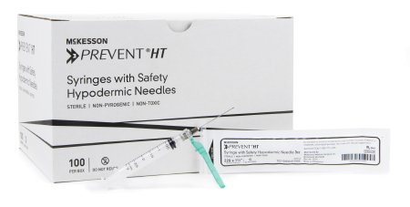 McKesson McKesson Prevent HT Syringe with Hypodermic Needle 3 mL 22 Gauge 1-1/2 Inch Detachable Needle Safety Hinged Needle - 102-SN3C22105S