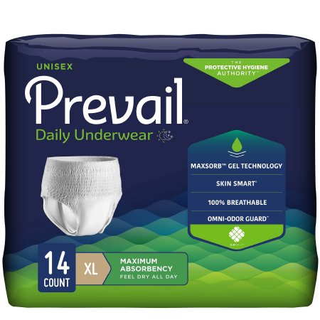 Prevail - Unisex Adult Absorbent Underwear Pull On with Tear Away Seams X-Large Disposable Heavy Absorbency - PVS-514