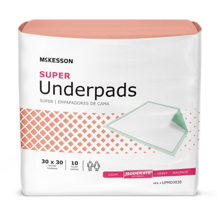 McKesson Super - Underpad 30 X 30 Inch Disposable Fluff / Polymer Moderate Absorbency - UPMD3030