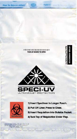 Minigrip Speci-Gard Speci-UV Specimen Transport Bag with Document Pouch 6 X 10 Inch Polyethylene Biohazard Symbol / Instructions for Use Adhesive Closure NonSterile - SPECI-UV