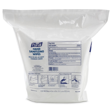 GOJO Purell Sanitizing Skin Wipe Refill Pouch BZK (Benzalkonium Chloride) Alcohol Scent 1,200 Count - 9118-02