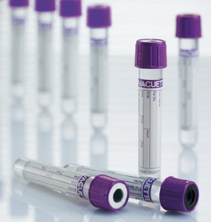 Greiner Bio-One Vacuette Venous Blood Collection Tube Round Bottom K2 EDTA Additive 13 X 75 mm 2 mL Lavender / White Ring Pull Cap Polyethylene Terephthalate (PET) Tube - 454428