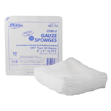 Dukal Dukal USP Type VII Gauze Sponge Cotton 12-Ply 4 X 8 Inch Rectangle Sterile - 421-10