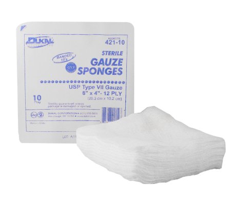 Dukal - USP Type VII Gauze Sponge Cotton 12-Ply 4 X 8 Inch Rectangle Sterile - 421-10