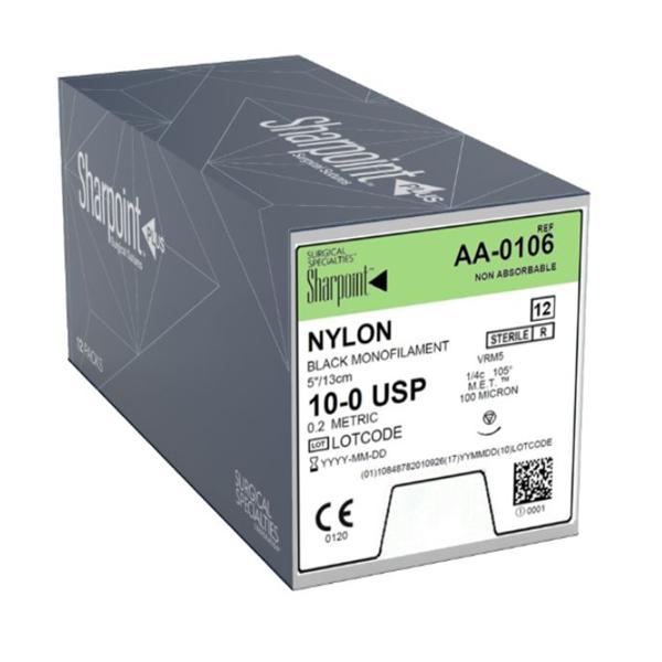 Look/Div Surgical Specialties Suture 10-0 Nylon Vrm5 Sharpoint Black 5" Monofilament 12/Bx - AA-0106