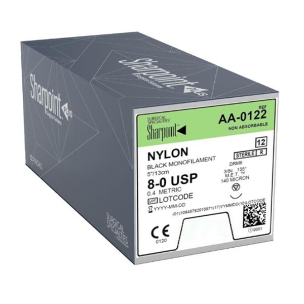Look/Div Surgical Specialties Suture 8-0 Nylon Drm6 Sharpoint Black 5" Monofilament 12/Bx - AA-0122