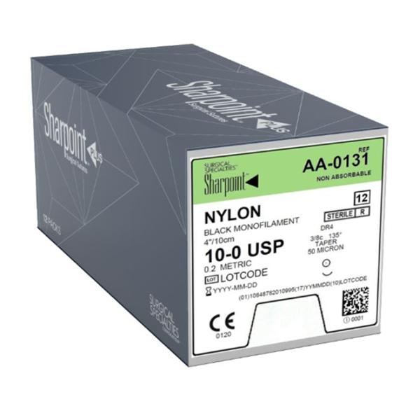Look/Div Surgical Specialties Suture 10-0 Nylon Dr-4 Sharpoint Black 4" Monofilament 12/Bx - AA-0131