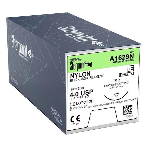 Look/Div Surgical Specialties Suture 4-0 Nylon Ds-24 Sharpoint Black 18" Monofilament 12/Bx - A1629N