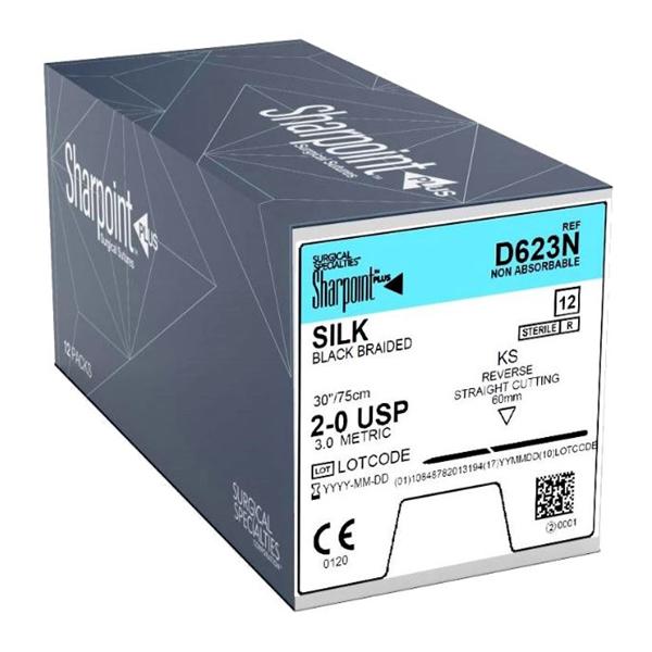 Look/Div Surgical Specialties Suture 2-0 Silk Gs-60 Black 30" Braid 12/Bx - D623N
